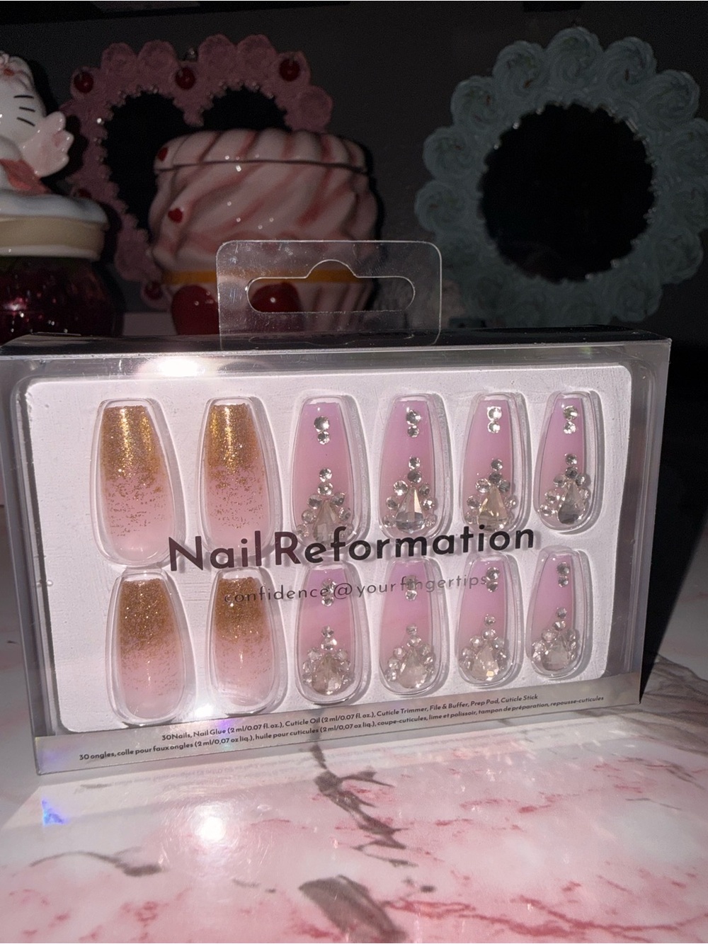 Nail Reformation Pink & Gold Press-On Nail Set with Rhinestones - Picture 5 of 8